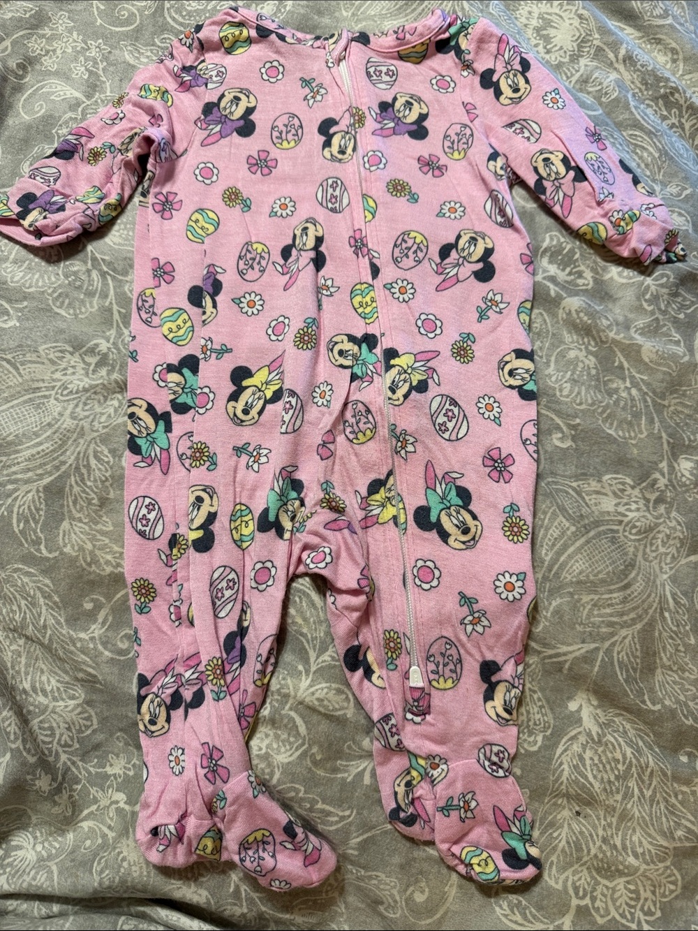 Disney Pink Minnie Mouse Allover Print Footed One-Piece